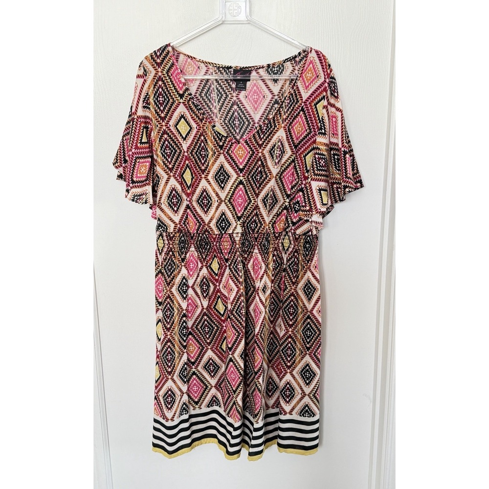Torrid Plus Size 2X 18/20 Boho Geometric Print Smocked Waist Dress Tunic